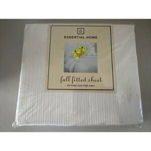 Essential Home New in Package Full Fitted Sheet White 250 Thread Count Cotton